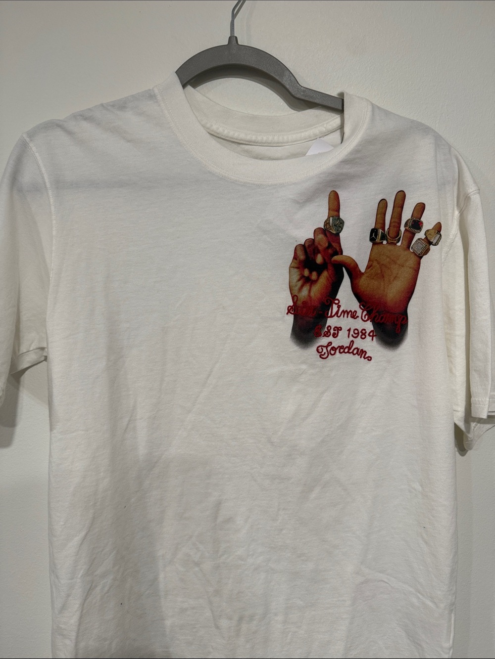 Jordan White Short Sleeve Tee with Hand-and-Ring Graphic